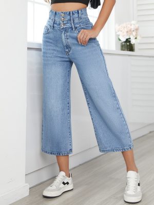 Straight High Waist Cropped Denim Pants