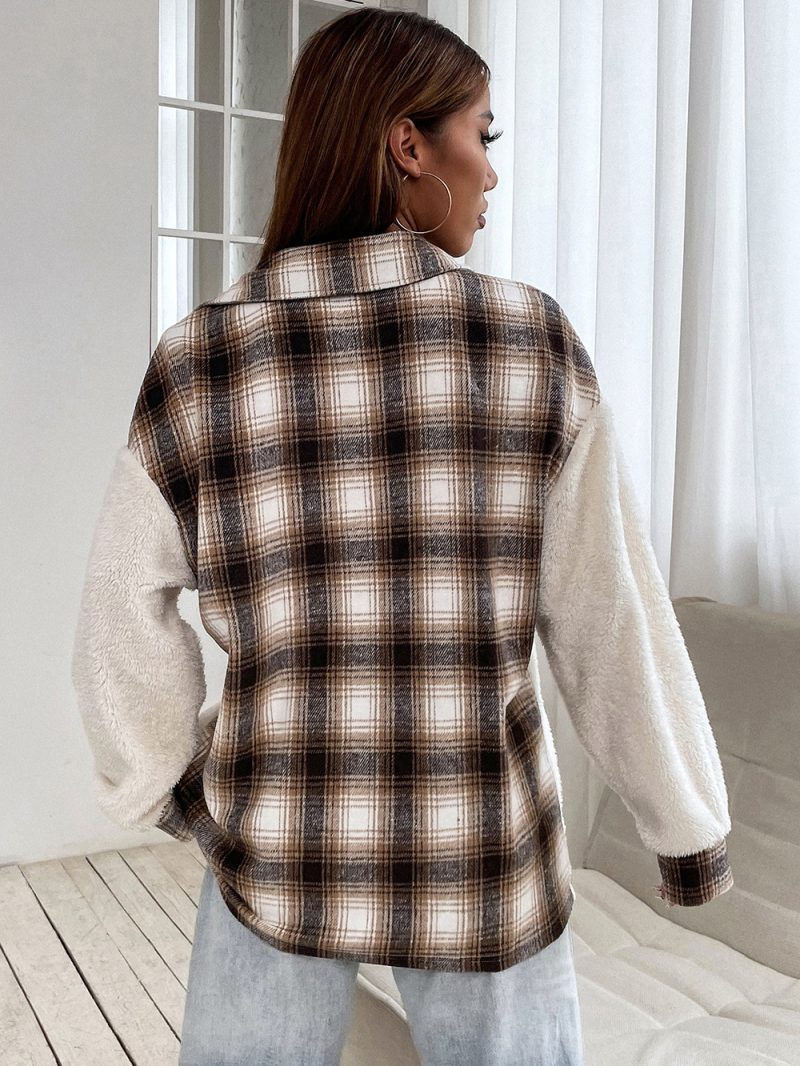 Color Contrast Plush Coat Shacket - Image 6