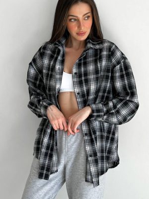 Retro Lapels Long Sleeve Plaid Shirt