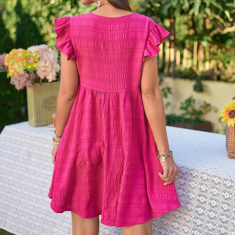 Elegant V-Neck Ruffle Sleeve Dress for Summer - Image 5