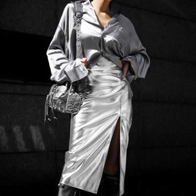 Silver Futuristic High Waist Skirt - Image 4