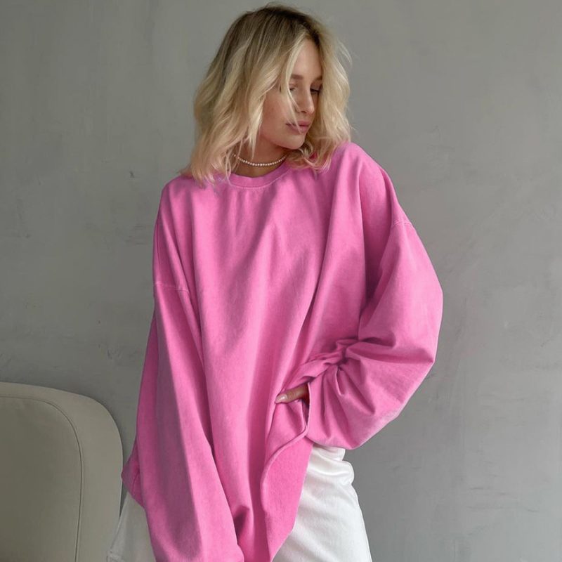 Pink Long Sleeve Pullover Street T-shirt - Image 2
