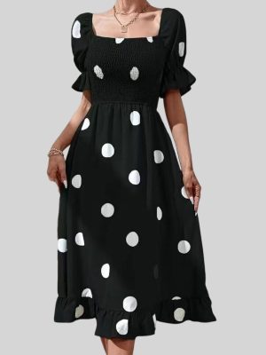 Sweet Big Dot Slim Fit Dress with Ruffled Short Sleeves