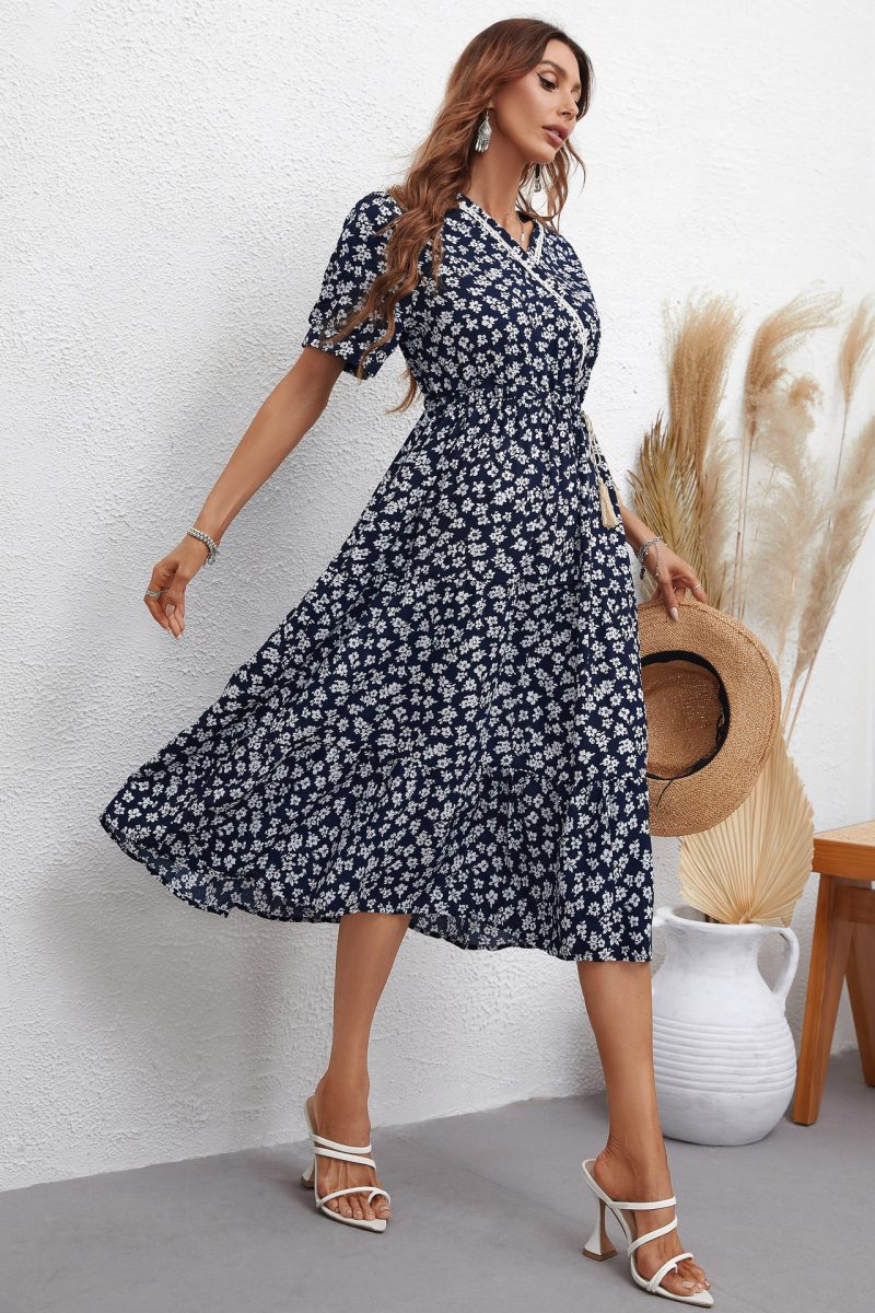 Printed Short Sleeve Wrap Dress - Image 6