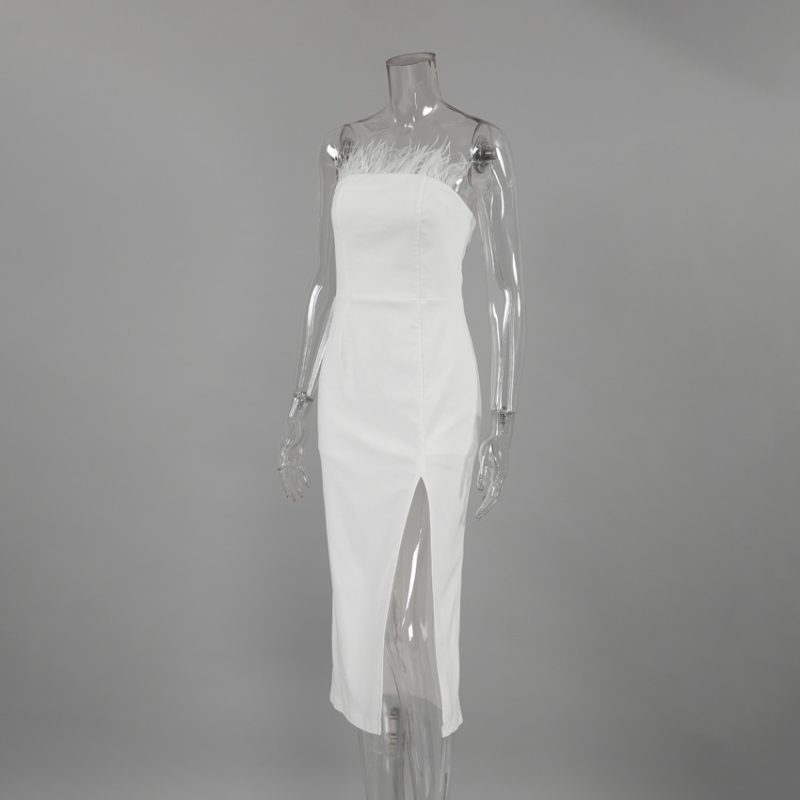 Summer Maxi Dress with White Feather Decoration - Image 5
