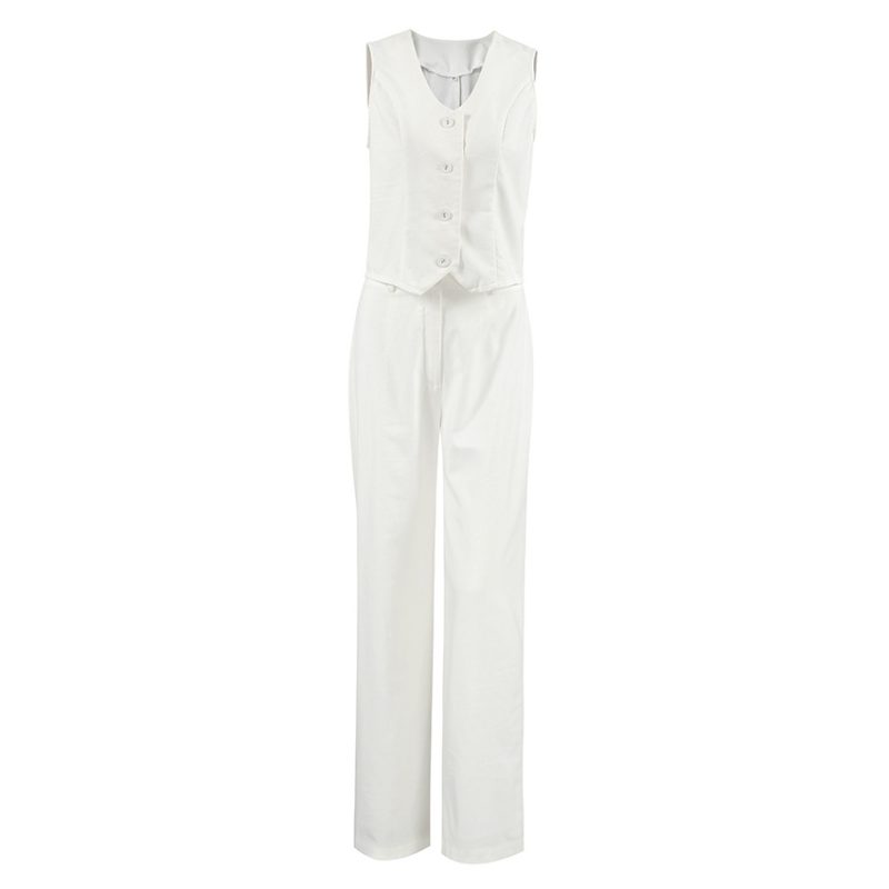 White V-Collar Slim Vest Trousers 2-Piece - Image 5