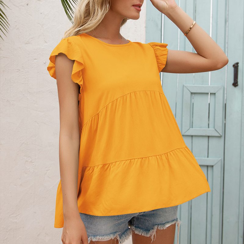 Loose Wooden Ear Sleeve Short Sleeve Top - Image 3