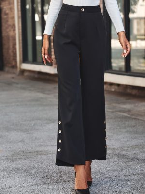 Slim Fit Slit Button Cropped Pants