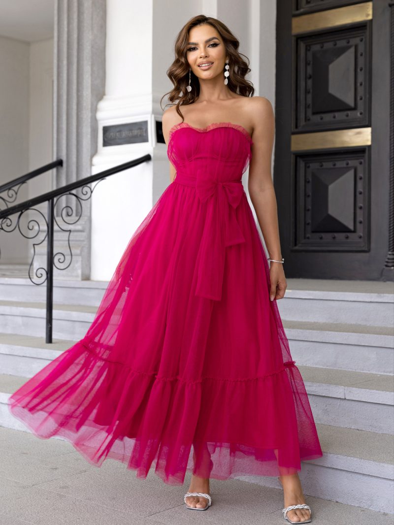 Sexy Lace-Up Mesh Ruffled Dress - Image 4
