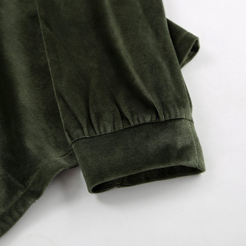 Velvet Hooded Sports Sweater and Wide Leg Pants Set - Image 8