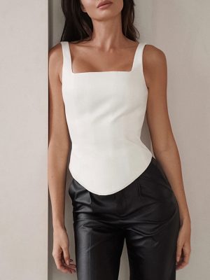 Sultry White Square Collar Sleeveless Camisole