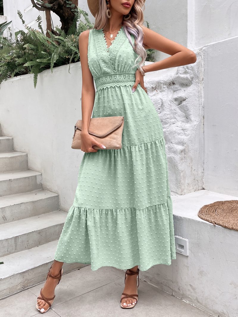 Lace V-Neck Polka Dot Sleeveless Dress - Image 4