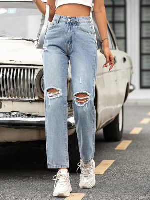 Trendy Wide Leg High Waist Denim Trousers