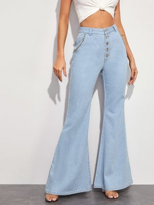 Casual Big Horn Wide Leg Denim Trousers