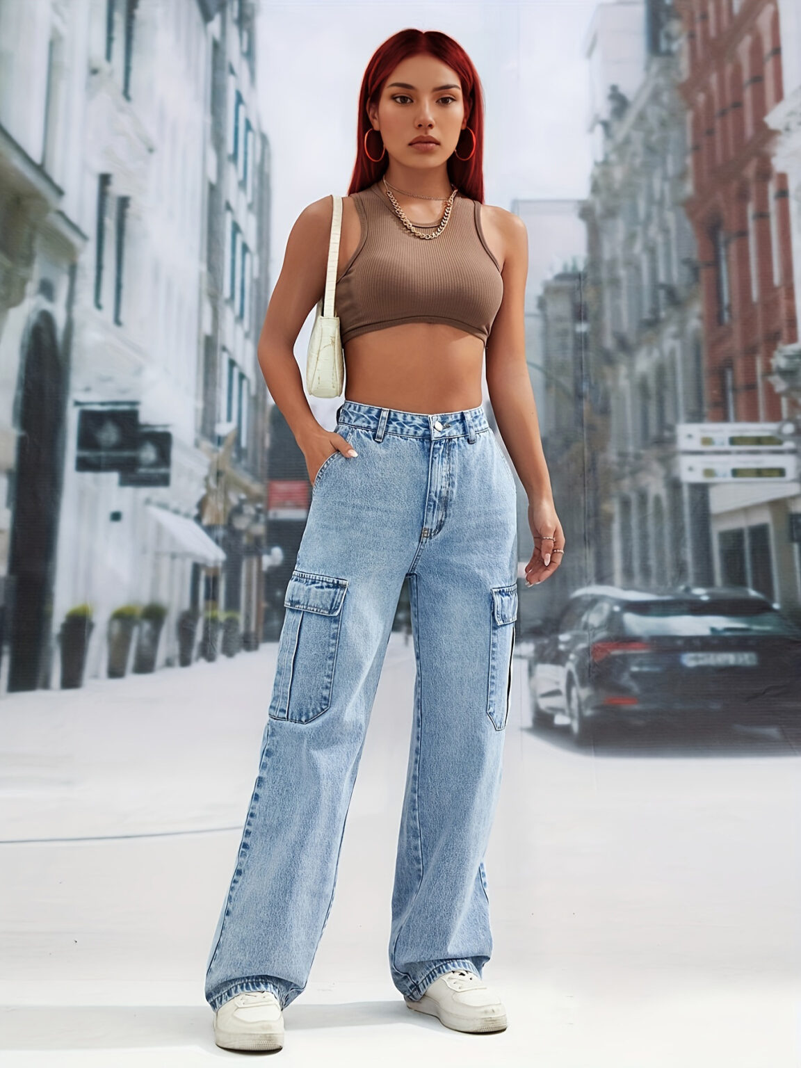 High Waist Straight Leg Denim Trousers - Image 4
