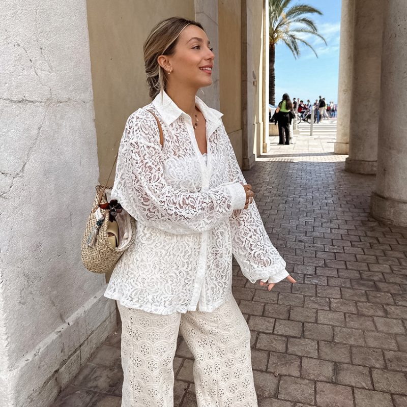 French White Lace Long Sleeve Shirt - Image 2