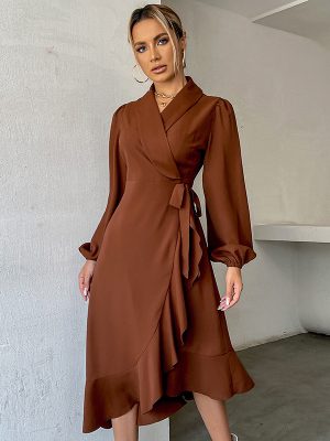 Solid Color Ruffles Tied Long Sleeves Dress