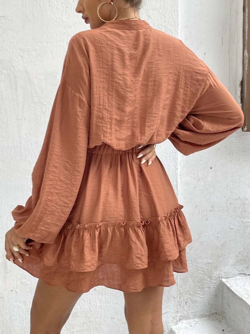 Long Sleeve Rayon Ruffle A-Line Dress - Image 7