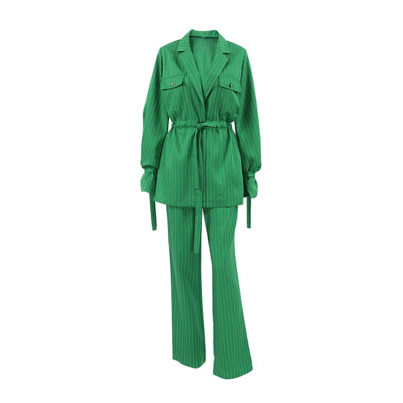 Green Striped Long Sleeve Collar Set - Image 5