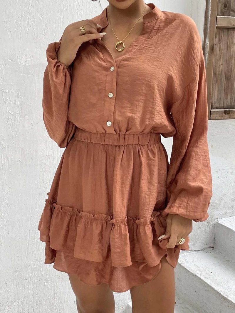 Long Sleeve Rayon Ruffle A-Line Dress - Image 6