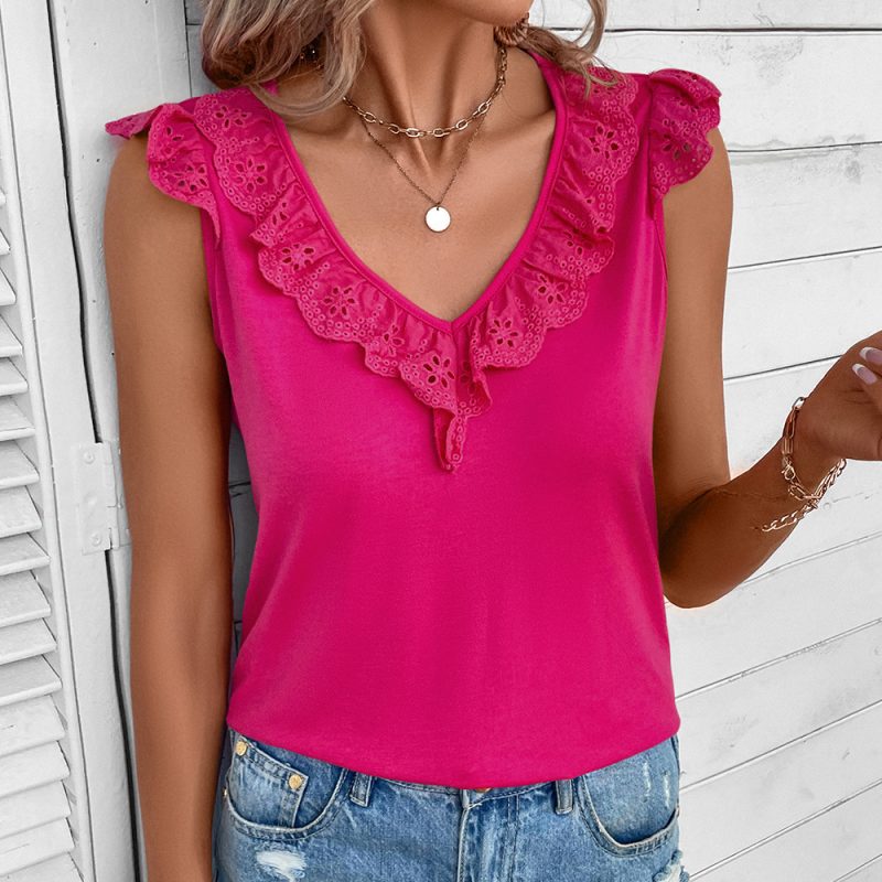 Sweet V-Neck Ruffled Sleeve Blouse - Image 3