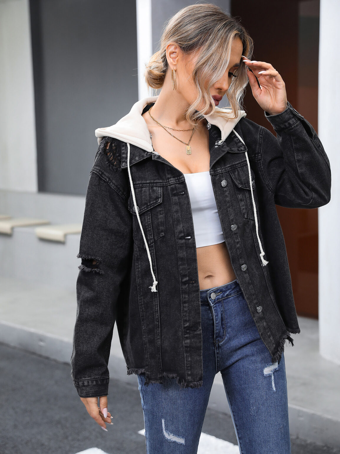 Hooded Denim Jacket - Image 2