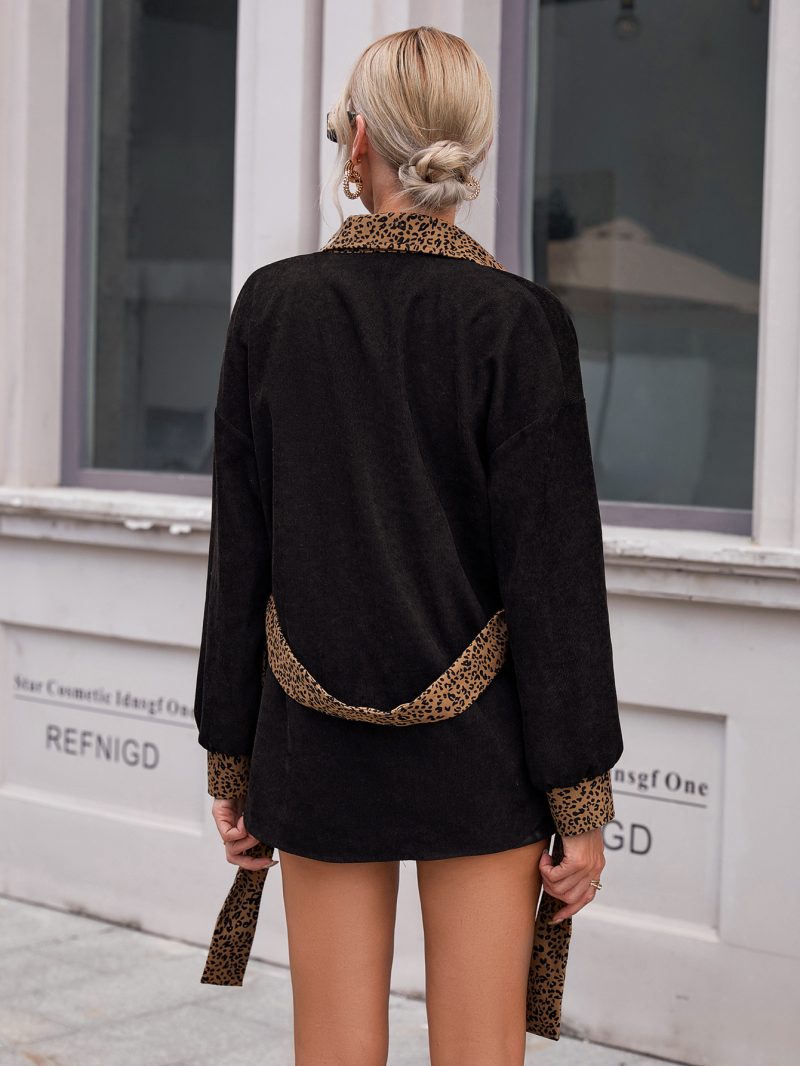 Leopard Splicing Trench Coat for Women - Image 2