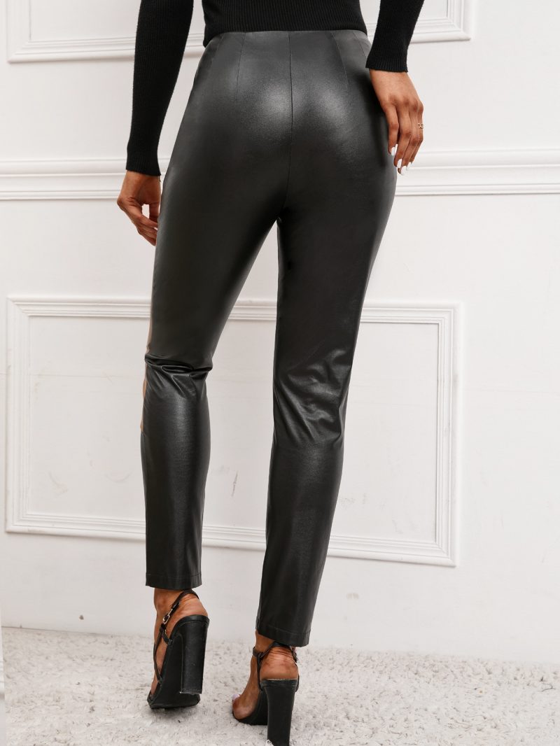 High Waist Slim Faux Leather Pants for Women - Image 4
