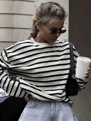 Autumn Long Sleeve Loose Striped T-shirt