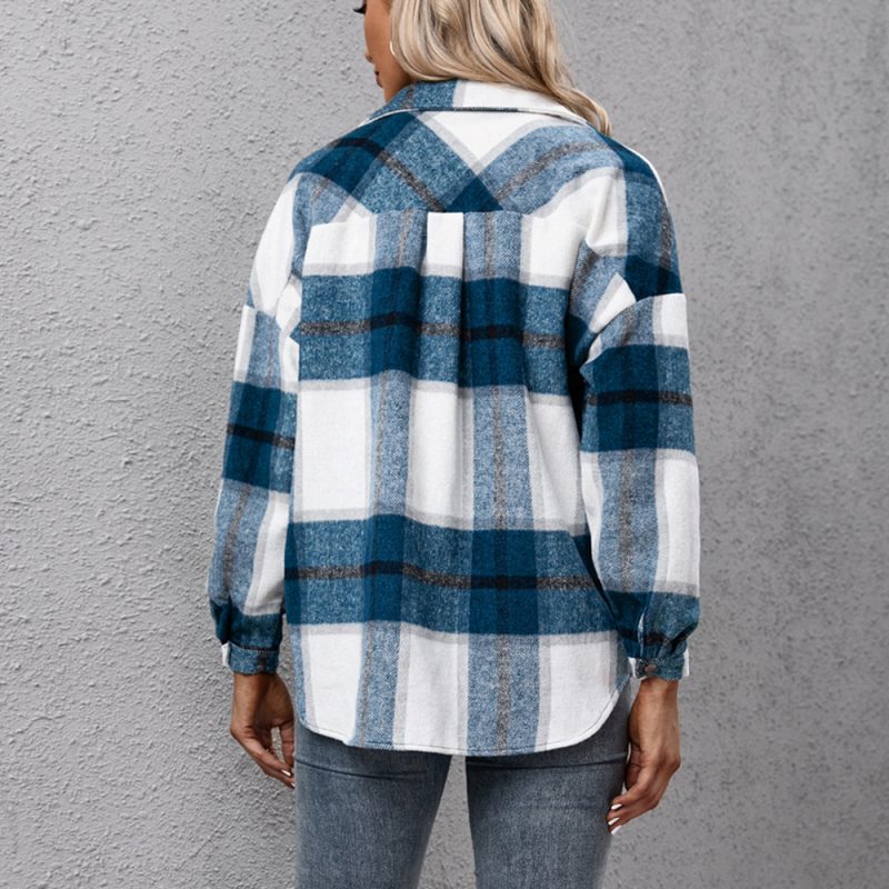 Cashmere Long-Sleeve Plaid Shacket for Women - Image 3