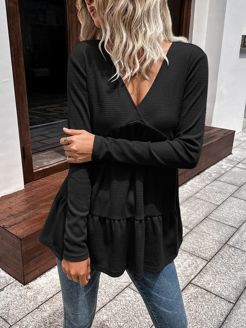 V-Neck Long Sleeve Babydoll Top for Women - Image 4