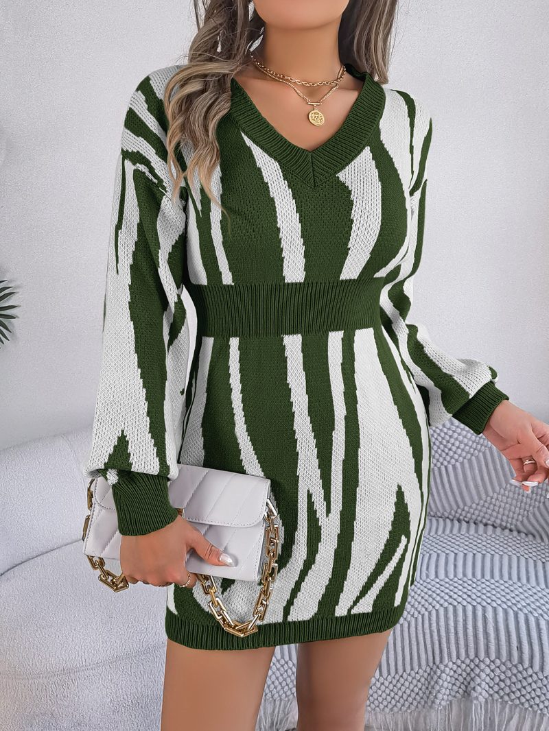 Solid Color Twist Lantern Sleeve Woolen Dress - Image 6
