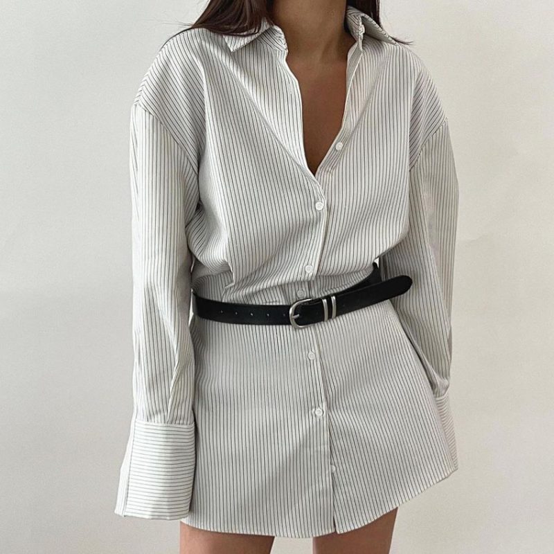 Autumn Polo Collar Striped Shirt Dress - Image 3