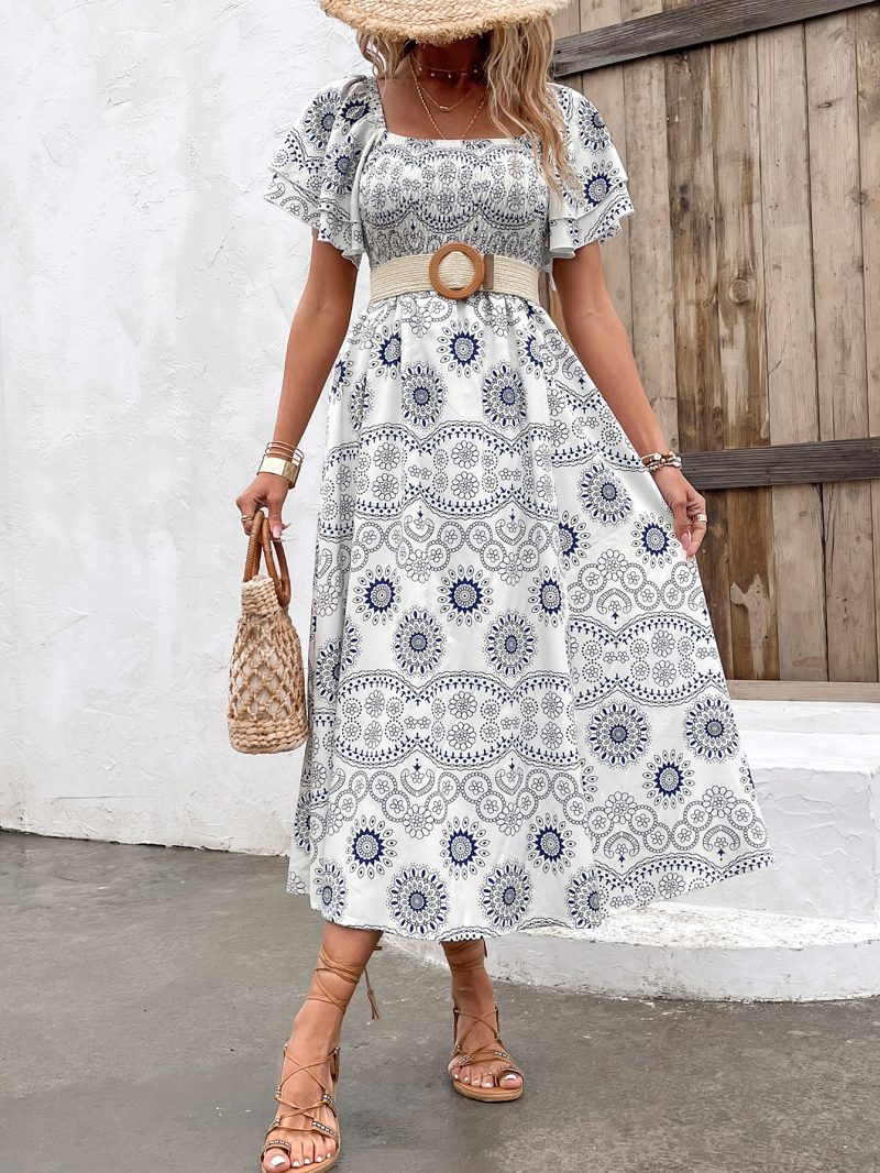 Printed Square Collar High Waist Women's Summer - Image 4