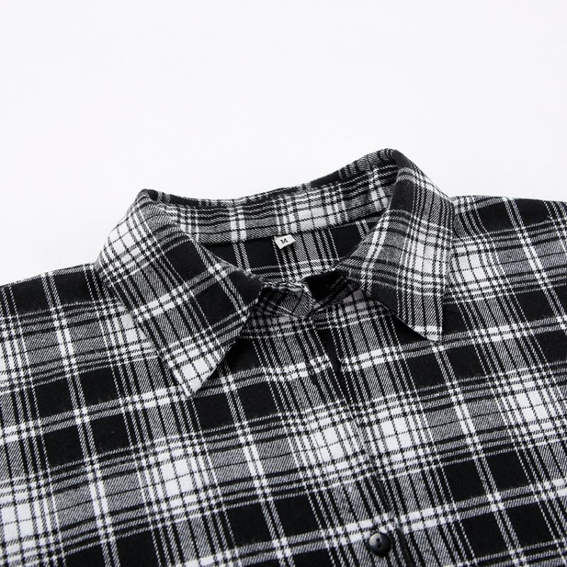 Retro Lapels Long Sleeve Plaid Shirt - Image 6