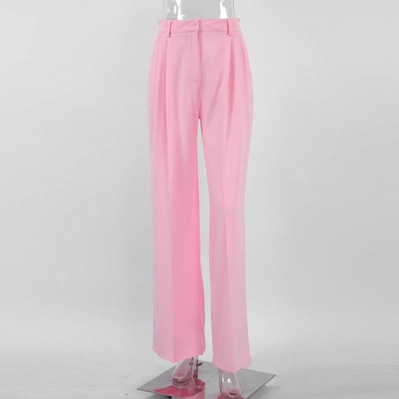 French Pink High Waist Wide-Leg Work Pants - Image 5