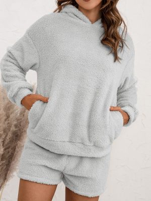 Plush Hooded Sweater Set for Women