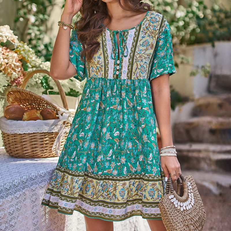 Printed V-Neck Chiffon Dress for Elegant Summer Office Wear