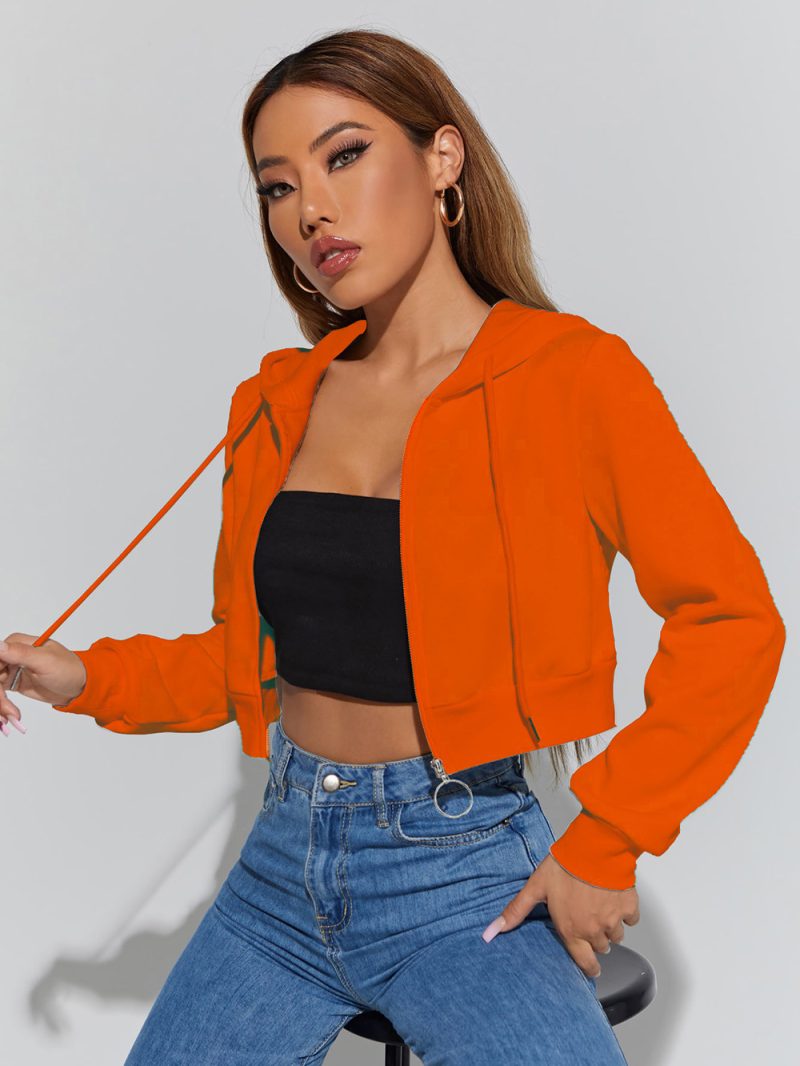 Zipper Hooded Fleece Short Hoodie - Image 8