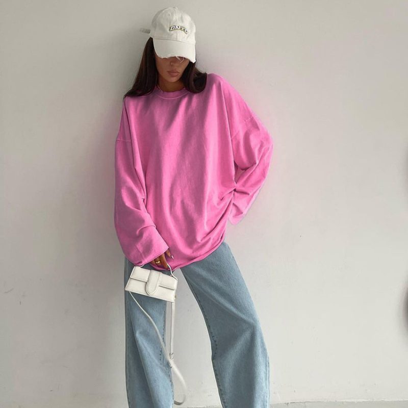 Pink Long Sleeve Pullover Street T-shirt - Image 4