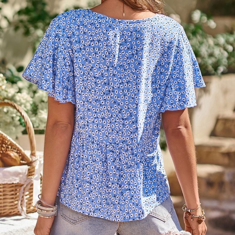 Printed V-Neck Pleated Top for Casual Summer - Image 4