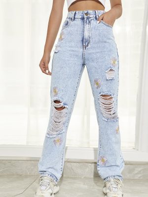 Ripped Slimming Straight Leg Jeans