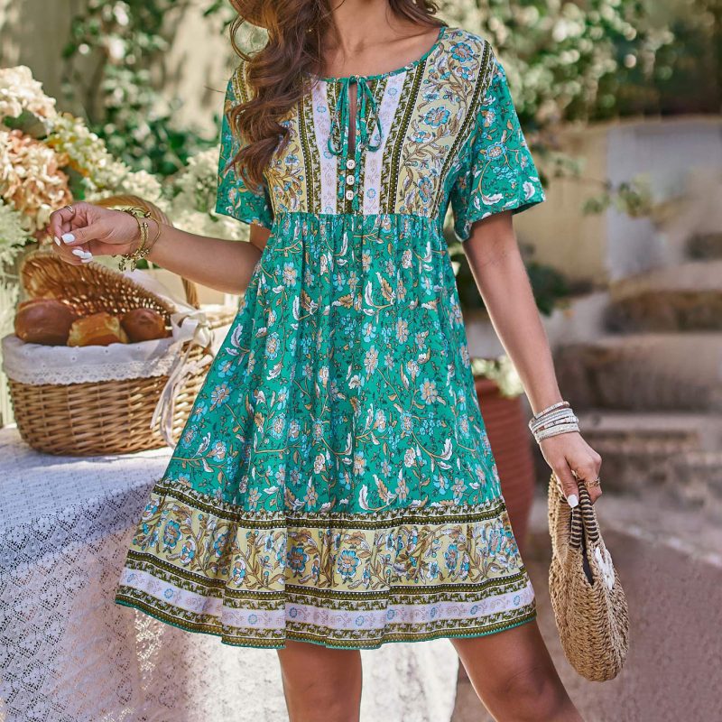 Printed V-Neck Chiffon Dress for Elegant Summer Office Wear - Image 2