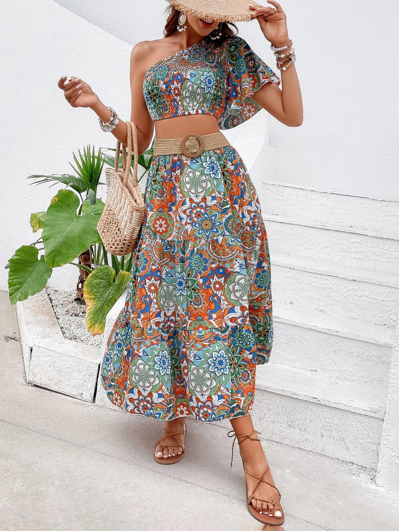 Bohemian Maxi Dress with Oblique Shoulder - Image 4