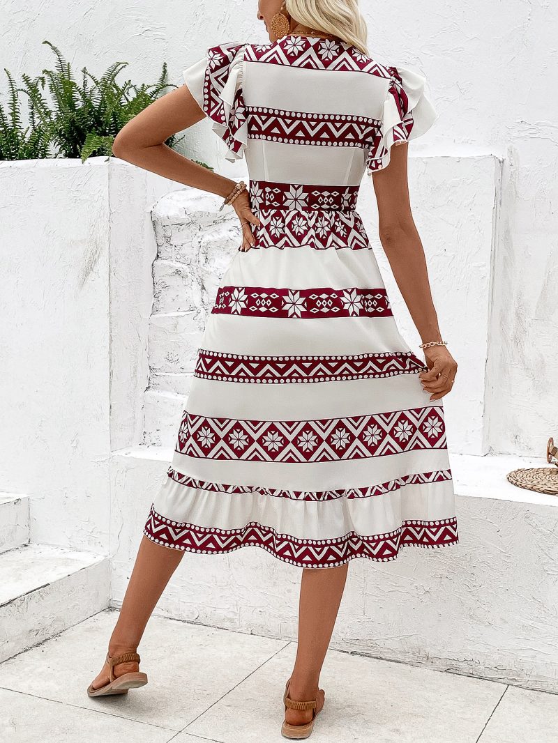 Casual V-Neck Dress with Waist Trimming for Summer - Image 2