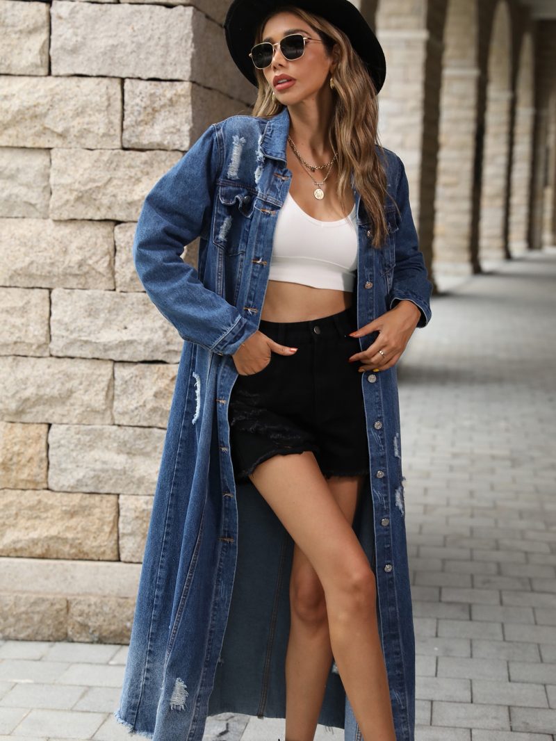 Retro Slimming Long Sleeve Denim Dress - Image 2