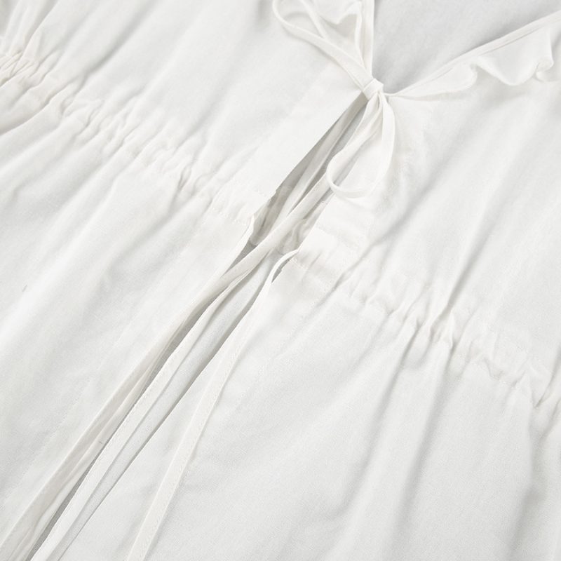 White Lantern Sleeve V-neck Two-Piece Set - Image 7
