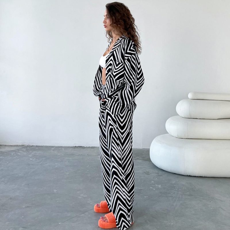 Black & White Striped Shirt and Trousers Set - Image 3
