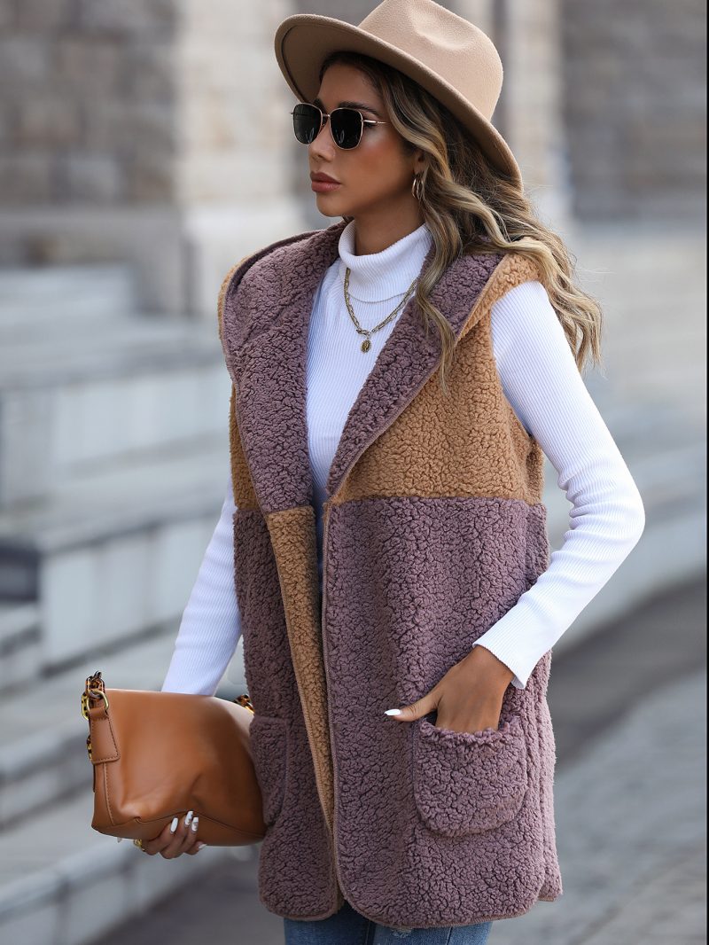 Hooded Sleeveless Bubble Velvet Outerwear for Women - Image 2