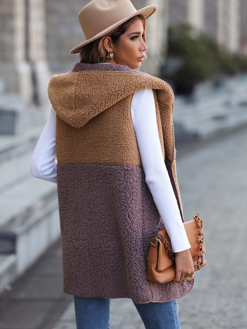 Hooded Sleeveless Bubble Velvet Outerwear for Women - Image 3
